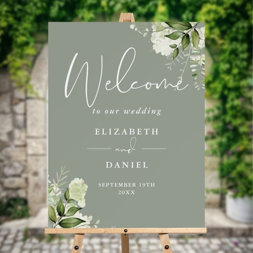 Sage Green Floral Wedding Welcome Sign