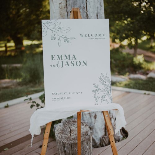 Sage Green Floral Wedding Welcome sign