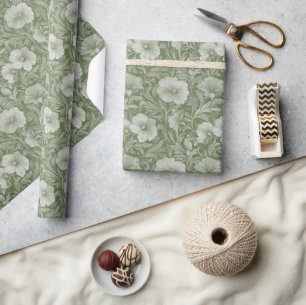 Sage Green Floral Wedding Wrapping Paper