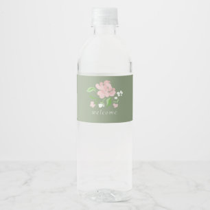 Sage Green   Floral Welcome Wedding Water Bottle Label