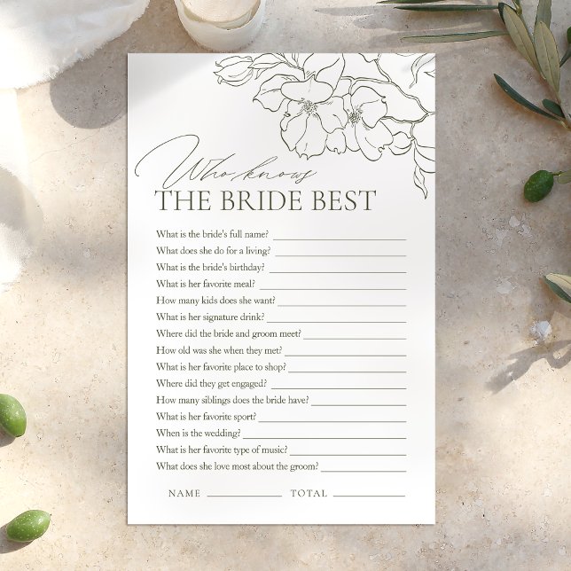 Sage green floral who knows the bride best game (Sage green floral who knows the bride best game)