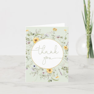 Sage green Floral wildflowers gender neutral Letterpress Thank You Card