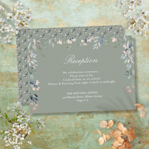 Sage Green Floral Wildflowers Wedding Reception Enclosure Card