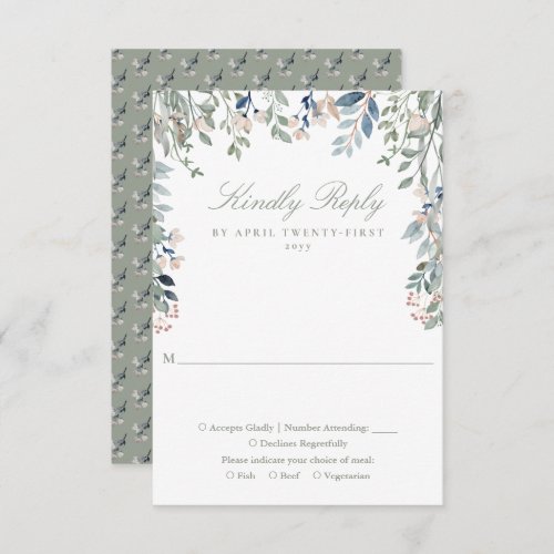 Sage Green Floral Wildflowers Wedding RSVP Card