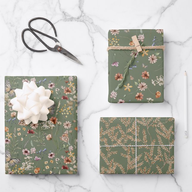 Sage Green Floral Wrapping Paper (Elegant Sage Green Floral Wrapping Paper by Painted Paperie
)