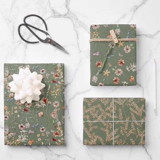 Sage Green Floral Wrapping Paper | Zazzle