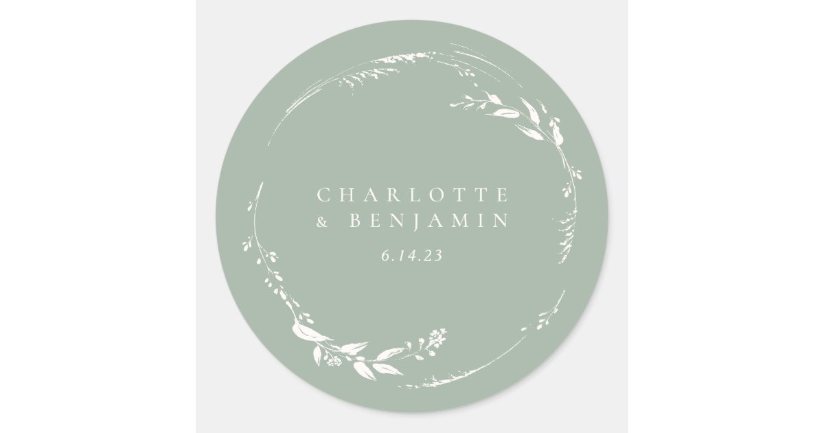 Sage Green Floral Wreath Monogram Personalized Classic Round Sticker ...