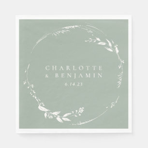 Sage Green Floral Wreath Monogram Personalized Napkins