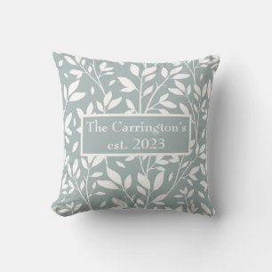 Sage Green Floral Your Name Farmhouse Throw Pillow