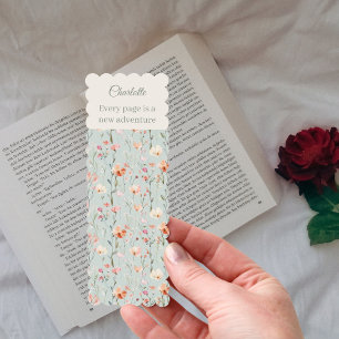 Sage green florals pink quote bookmarks