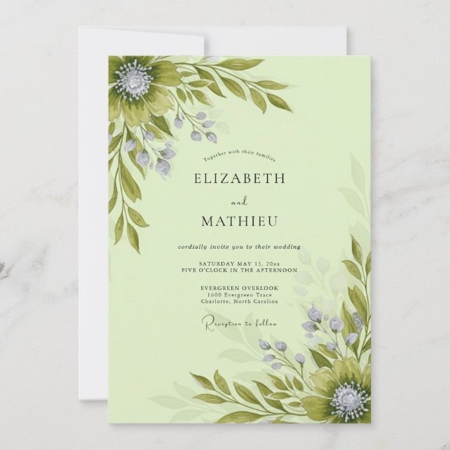 Sage Green Flourishing Botanical Wedding Invitation (Front)