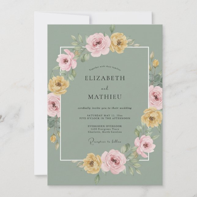Sage Green Flourishing Spring Wedding Invitation (Front)