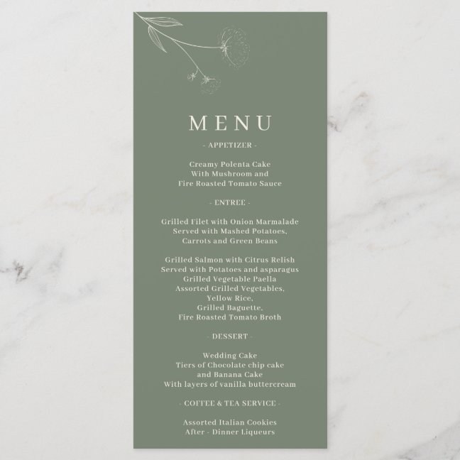 Sage Green Flower Art Cotton Wedding Menu