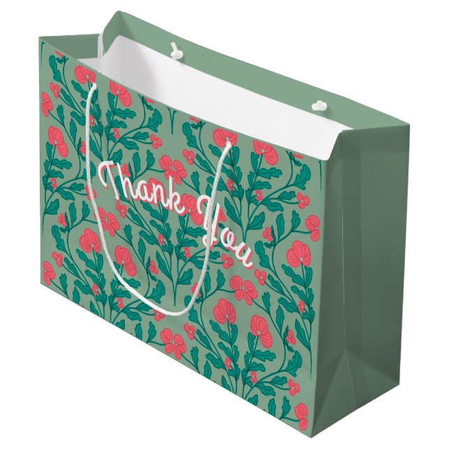 Sage Green Flower Branch Gift Bag (Front Angled)
