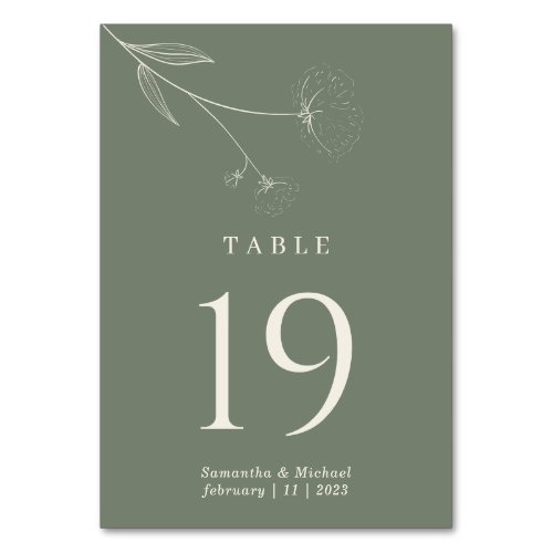 Sage Green Flower Cotton Wedding Table Number