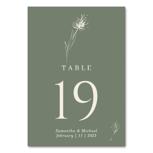 Sage Green Flower Dandelion Wedding Table Number