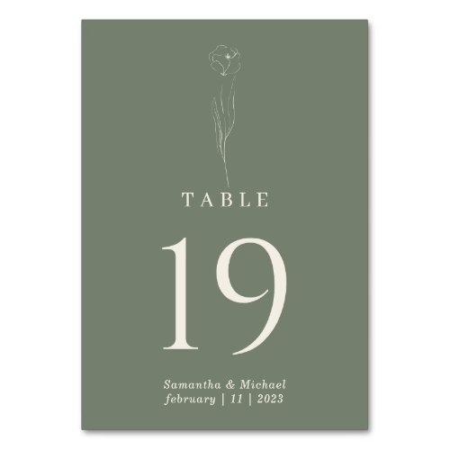 Sage Green Flower Essential Wedding Table Number