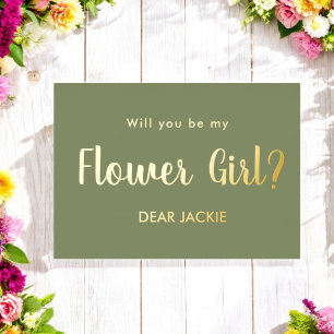 Sage Green Flower Girl Bridesmaid Proposal Foil Invitation