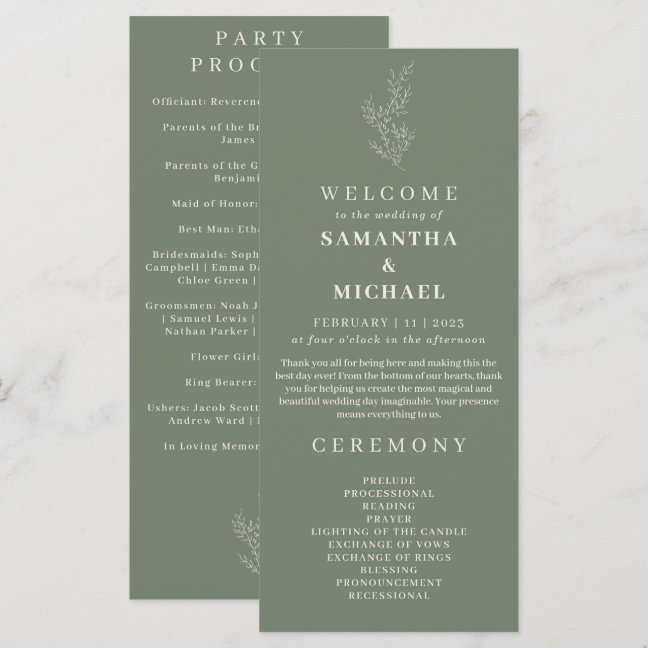 Sage Green Flower Ivy Wedding Program