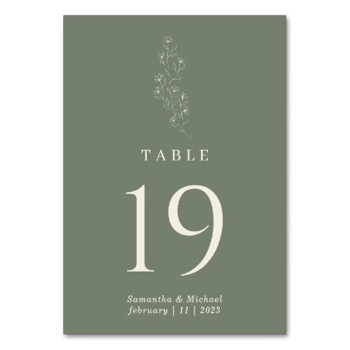 Sage Green Flower Modern Wedding Table Number