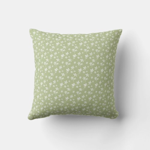 Sage Green Flower Pattern Flowers Fabric Throw Pillow
