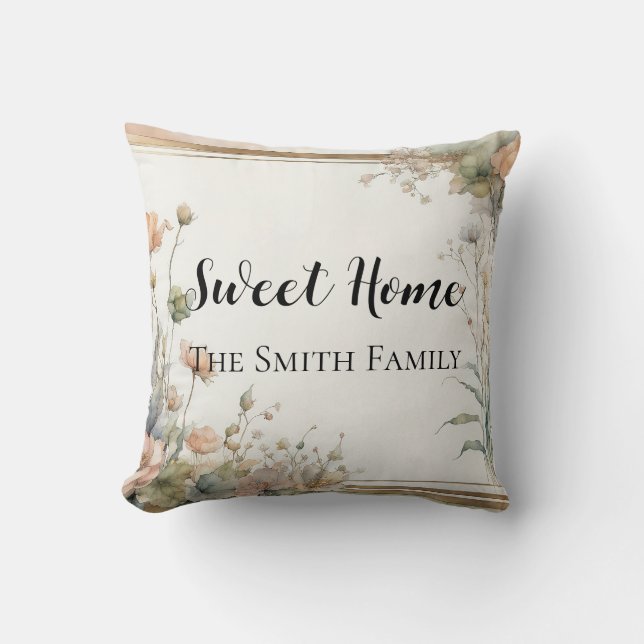 sage green flower throw pillow - text personalized (Front)
