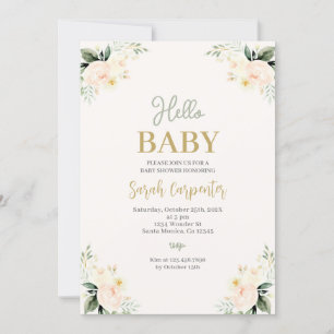 Sage Green Flowers Baby Shower Invitation