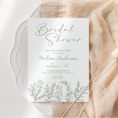 Sage Green Flowers Boho Bridal Shower Invitation