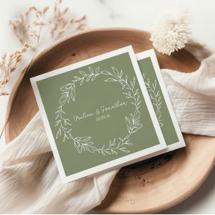Sage Green Flowers Boho Romantic Wedding Napkins