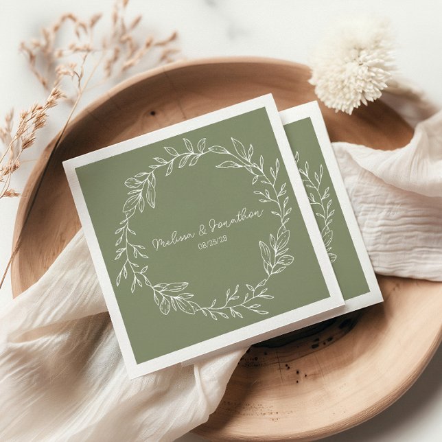 Sage Green Flowers Boho Romantic Wedding Napkins (Creator Uploaded)