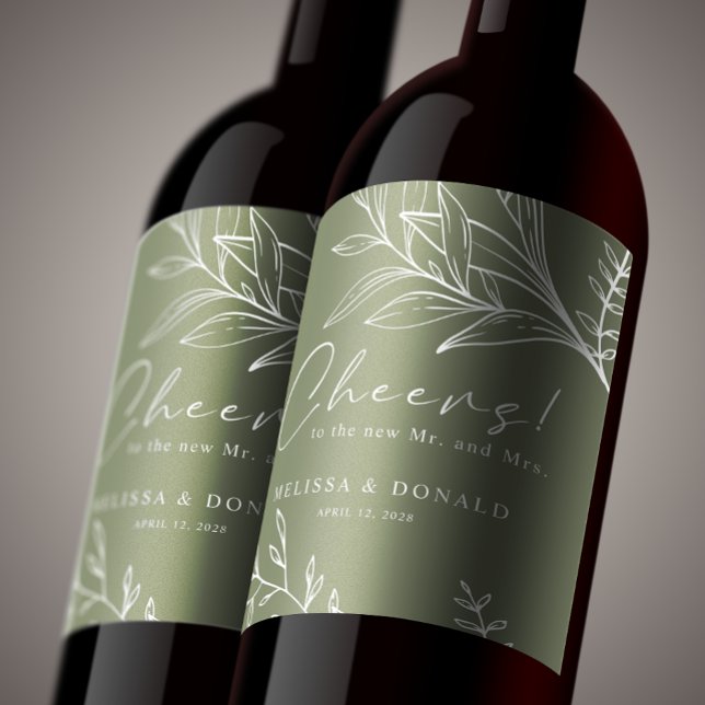 Sage Green Flowers Boho Wedding Wine Label (Creator Uploaded)