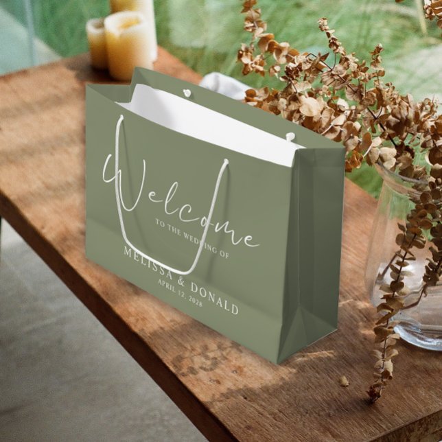 Sage Green Flowers Boho Welcome Wedding Large Gift Bag (Creator Uploaded)