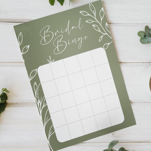 Sage Green Flowers Bridal Shower Bingo Game