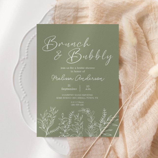 Sage Green Flowers Brunch Bridal Shower Invitation (Creator Uploaded)