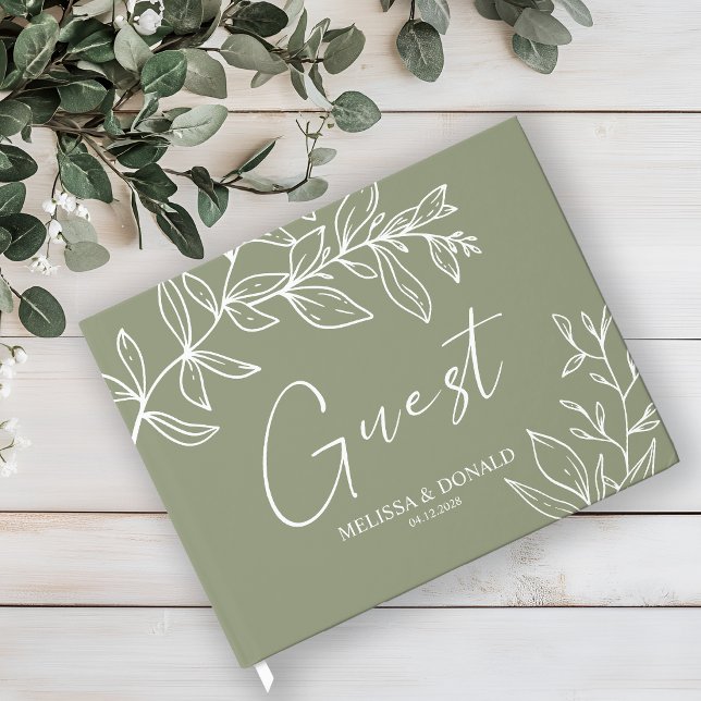 Sage Green Flowers Simple Boho Wedding Guest Book (Creator Uploaded)