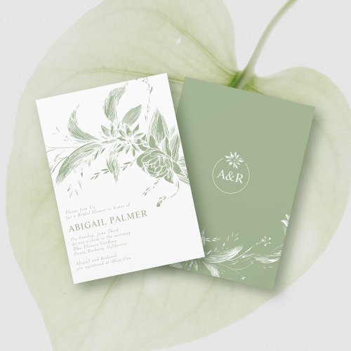 Sage green flowers wedding bridal shower invitation