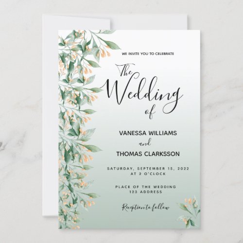 Sage green flowers wedding invitation