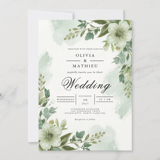 Sage Green Foliage Arch Wedding Invitation (Front)