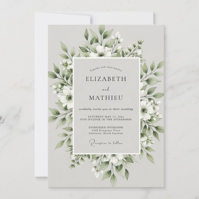 Sage Green Foliage Bloom Wedding Invitation (Front)