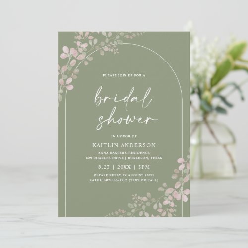 Sage Green Foliage Boho Arch Bridal Shower Invitation