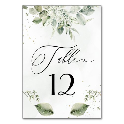 Sage Green Foliage Botanical Rustic Wedding Table Number