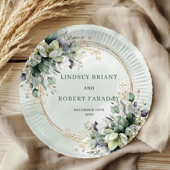 Sage Green Foliage Botanical Wedding Paper Plates (Sage Green Foliage Botanical Wedding Paper Plates)