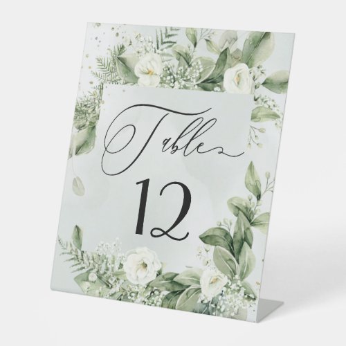 Sage Green Foliage Botanical Wedding Table Number Pedestal Sign