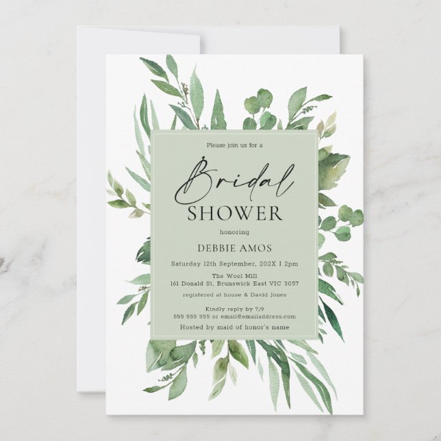 Sage Green Foliage Bridal Shower Invitation (Front)