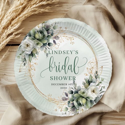 Sage Green Foliage Bridal Shower Paper Plates