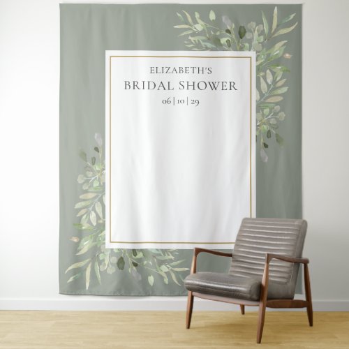 Sage Green Foliage Bridal Shower Photo Backdrop