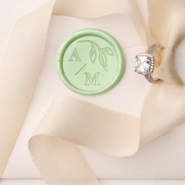Sage Green Foliage Custom Wedding Monogram Wax Seal Stamp (Insitu (Wedding))