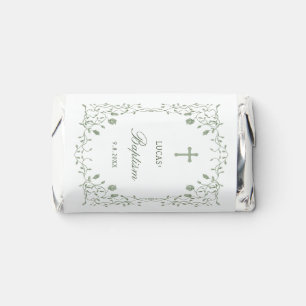 Sage Green Foliage Frame Baptism Hershey's Miniatures