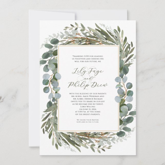 Sage Green Foliage Greenery Frame Wedding Invitation (Front)