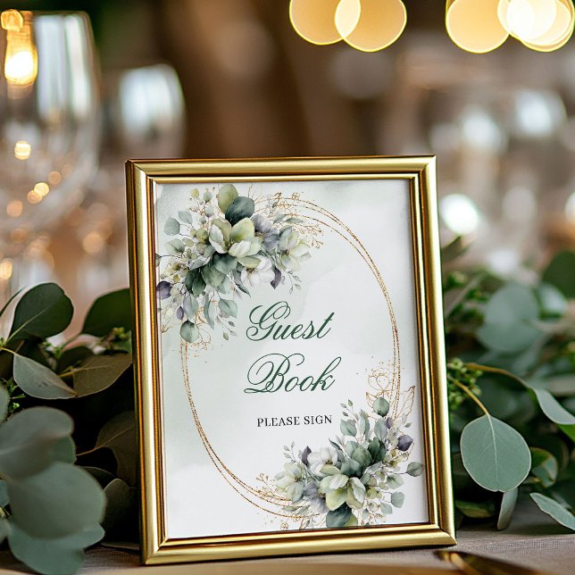 Sage Green Foliage Guest Book Tabletop Sign (Sage Green Foliage Guest Book Tabletop Sign)